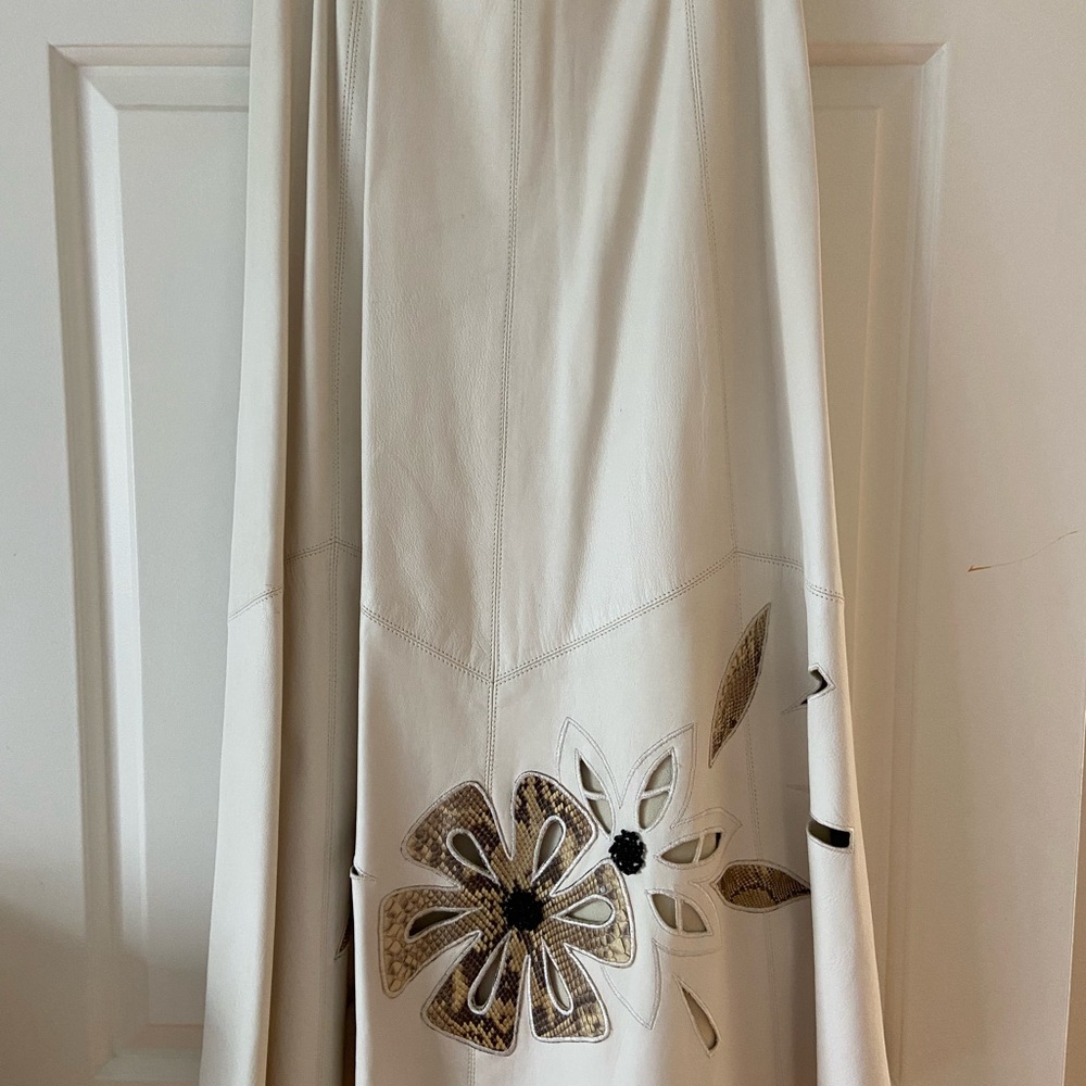 Cream Maxi A-Line Skirt with Embellished Details